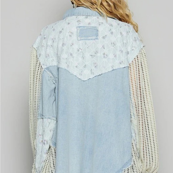 POL Denim Patchwork Jacket with Lace Details - Picture 3 of 5
